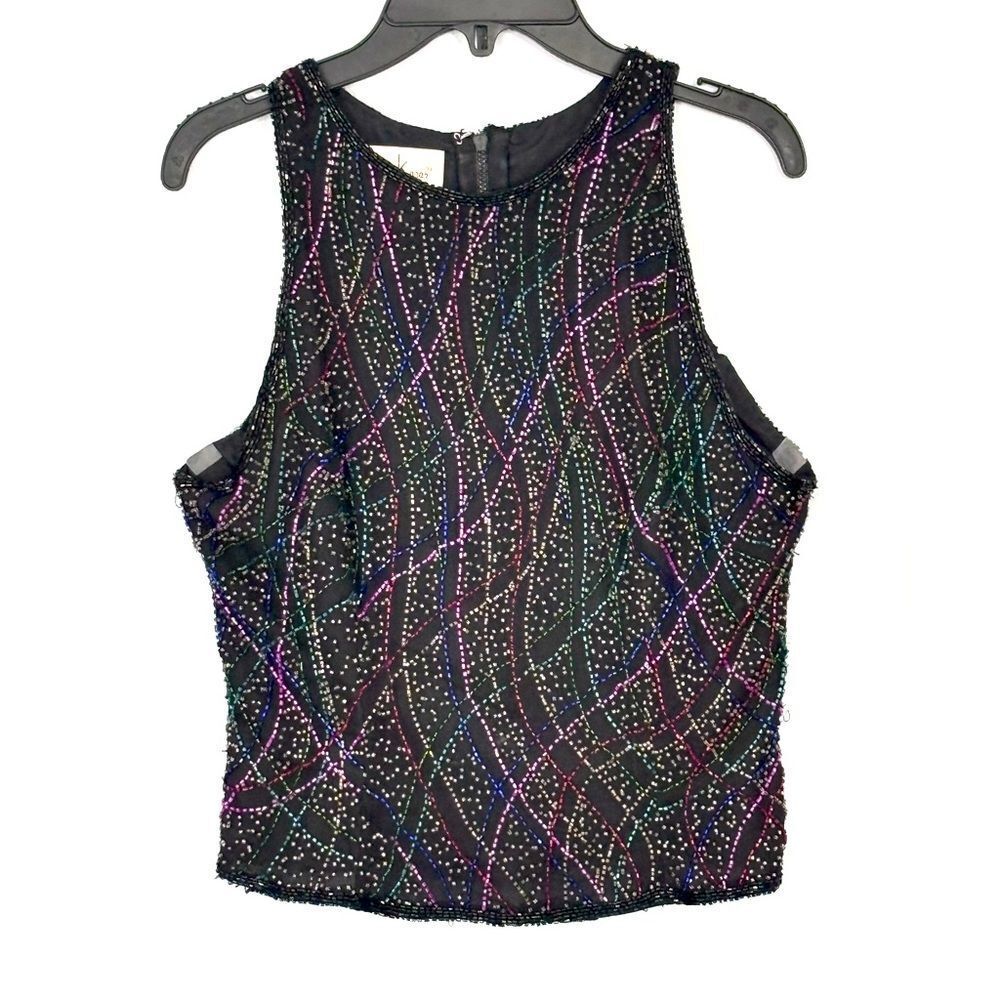 Laurence Kazar | VTG Women’s Sequin Black Sleeveless Hand Beaded Silk Blouse PS